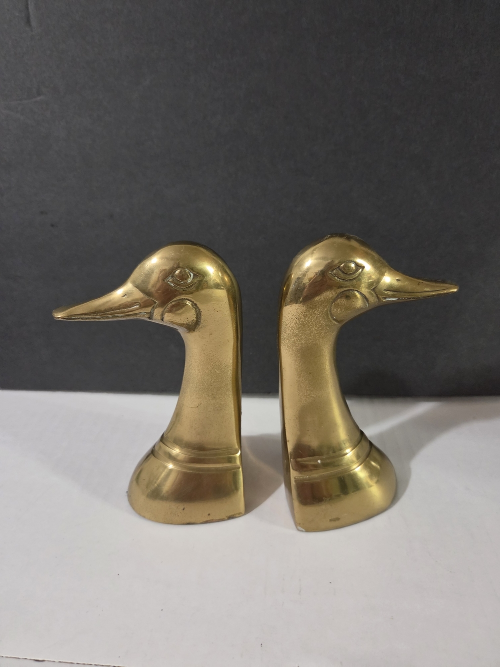 Brass Duck Head Bookends - Gold Decorative Home Accent